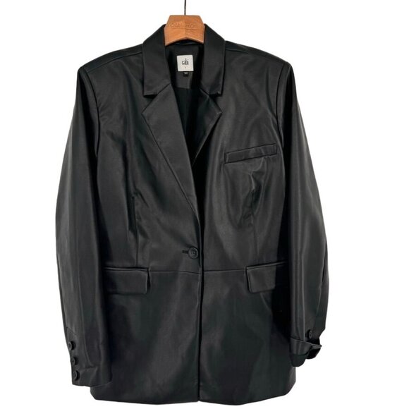 Cabi Womens James Faux Leather Black Blazer Jacket size large pockets new - Picture 2 of 9